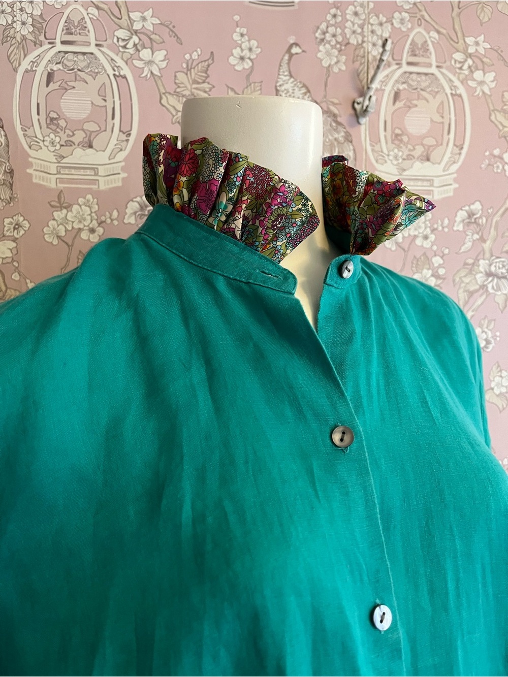 Upcycled  JJill linen woman’s teal shirt/tunic - Picture 2 of 7